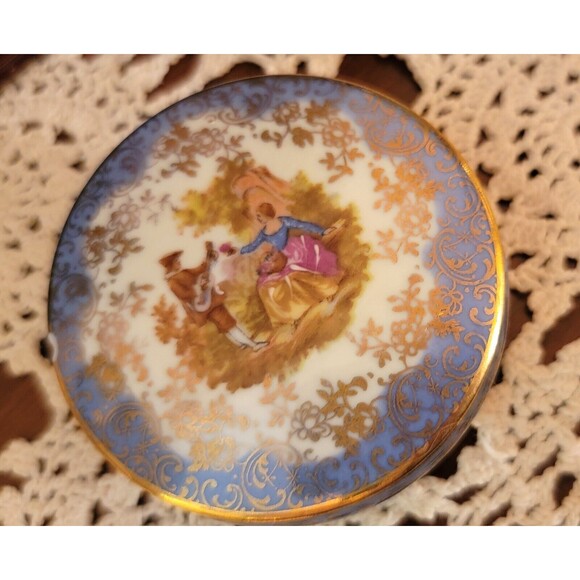 SA Limoges France Castel Trinket Dish French Rococo Hand Painted Courting Lovers - Picture 5 of 14